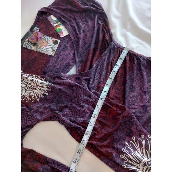 NWTDesigual women's size L Ruched Fitted Faux Wrap Dress Why? Tattoo Artsy - Picture 10 of 11